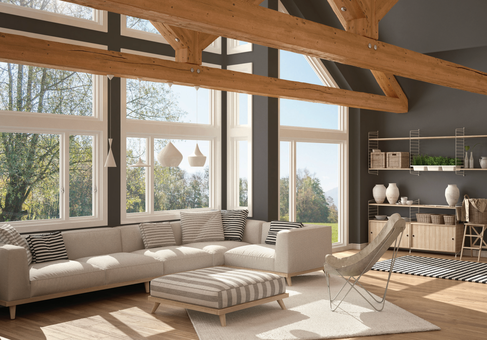 Decko Classique C — salon contemporain avec poutres apparentes
