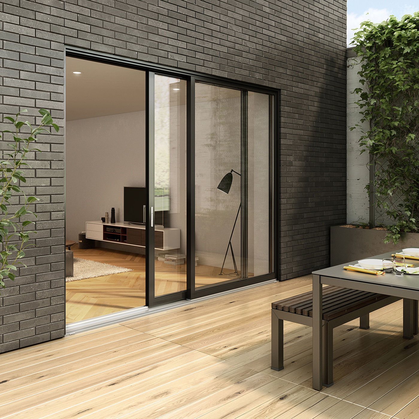 Porte patio Loft — vue extérieure noire